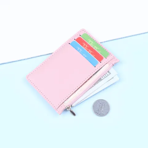 Women Ultra Thin PU Leather Card Holder Minimalist Multiple Slot Zipper Coin Purse Small Wallet For ID Credit Cards