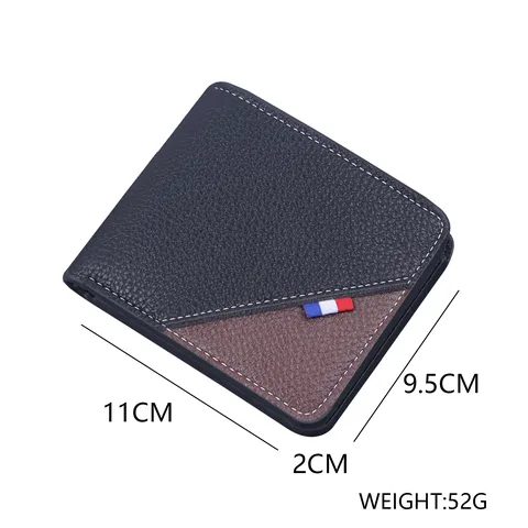 Cartera Corta de Negocios para Hombre Bifold Cuero de PU Gran Capacidad Tarjetero Moda Patrón de Litchi Costura Bolso Casual