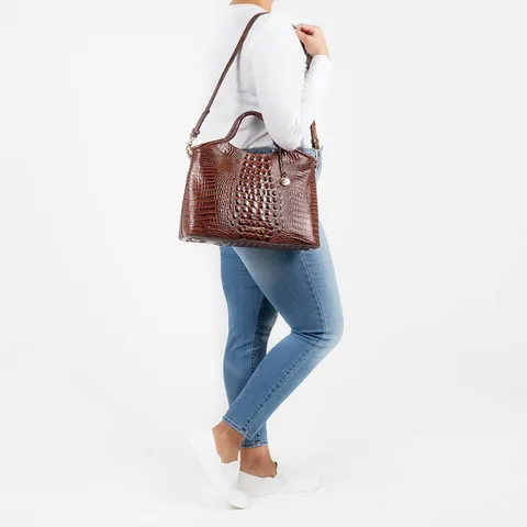 Bolso Tote Retro con Patrón de Cocodrilo para Mujer Bolso de Mano de Cuero PU con Relieve 3D Bolso Bandolera de Gran Capacidad