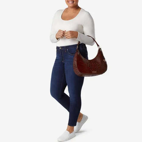 Borsa Sottobraccio Retro Occidentale Donna Rilievo Coccodrillo Pelle PU Borsa a Tracolla Mezzaluna Hobo