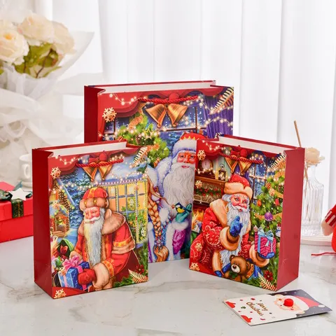 Sacchetto Regalo di Natale Grande Cartone Babbo Natale Modello Rosso Festivo Cartone Borsa a Mano Festa Sacchetto Bomboniera Con Manici