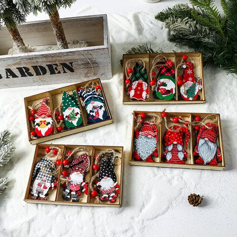 Weihnachten Holz Wichtel Anhänger Bemalte Zwerg Elfe Hängende Ornamente Für Weihnachtsbaum Dekorationen Feiertag Haus Party