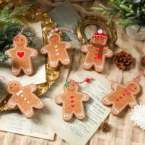 Felt Gingerbread Man Christmas Hanging Ornaments Embroidered Cartoon Biscuit Man Tree Decoration Holiday Pendant For Home Party