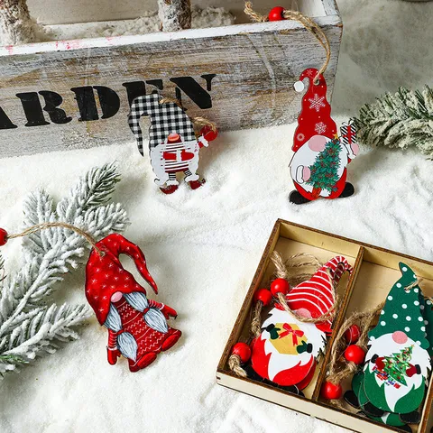 Weihnachten Holz Wichtel Anhänger Bemalte Zwerg Elfe Hängende Ornamente Für Weihnachtsbaum Dekorationen Feiertag Haus Party