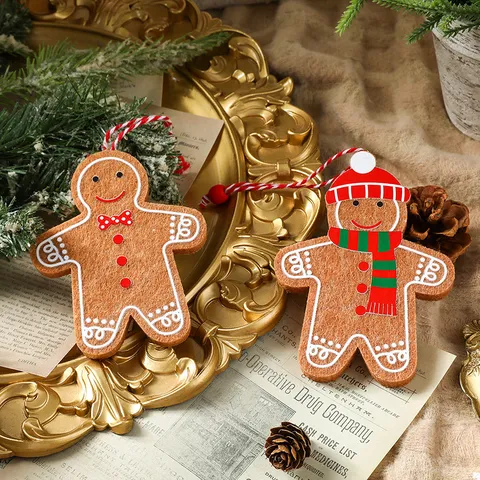 Felt Gingerbread Man Christmas Hanging Ornaments Embroidered Cartoon Biscuit Man Tree Decoration Holiday Pendant For Home Party