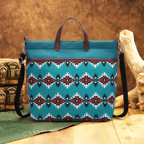 Women's Bohemian Aztec Pattern Waterproof Nylon Tote Bag Vintage Ethnic Handheld Crossbody Laptop Bag Travel Work Large Capacity Bag