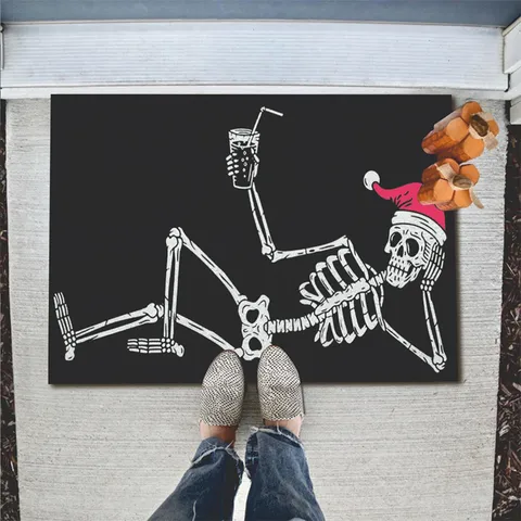 Halloween Cartoon Skeleton Floor Mat Anti-Slip Absorbent Entrance Mat Gothic Horror Theme Party Decoration Bathroom Kitchen Rug