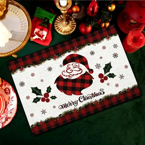Christmas Buffalo Plaid Door Mat Non-Slip Entrance Floor Rug Merry Christmas Santa Gnomes Nutcracker Decorative Carpet