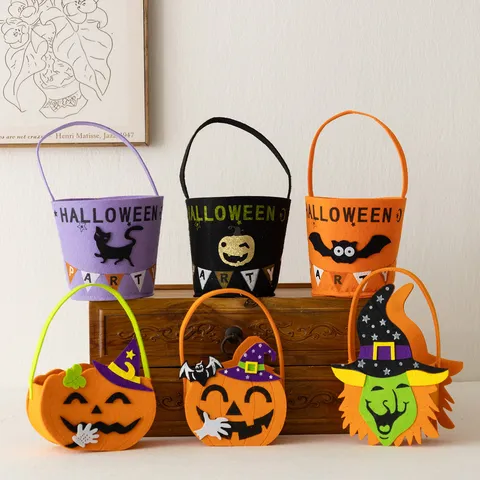 Halloween Filz Süßigkeitentüte Für Kinder Kürbis Fledermaus Hexe Schwarze Katze Geschenkbeutel Tragbarer Festlicher Partybedarf Aufbewahrungskorb
