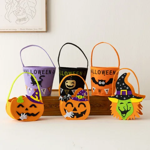 Halloween Filz Süßigkeitentüte Für Kinder Kürbis Fledermaus Hexe Schwarze Katze Geschenkbeutel Tragbarer Festlicher Partybedarf Aufbewahrungskorb