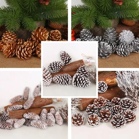 Natural Dried Pine Cones DIY Material Package For Christmas Decoration Photography Props Rustic Scene Layout Handcraft Gold Silver White Pine Nuts