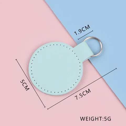 Creatieve Ronde Leren Sleutelhanger Circulaire Anti-Verlies Label Kleurrijke PU Kunstleer Sleutelring Met Metalen Lus Stiksel Detail Accessoire
