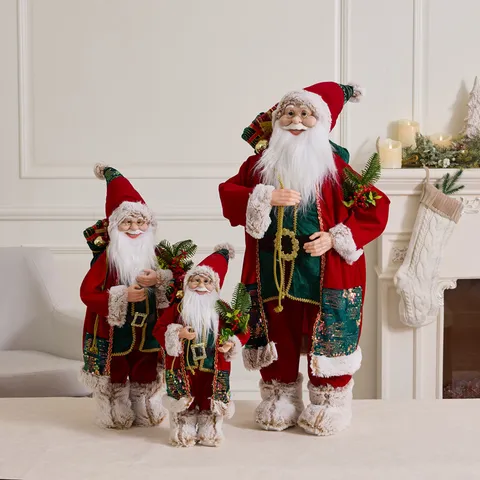 Standing Sequin Santa Claus Figurine Christmas Decoration Home Office Desktop Ornament Festive Party Santa Doll