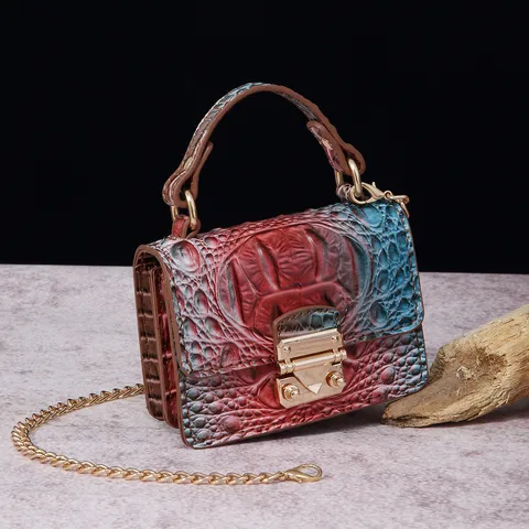 Bolso Bandolera Vintage para Mujer con Patrón de Cocodrilo Bolso de Cuero PU con Relieve Elegante Correa de Hombro de Cadena Bolso Cuadrado