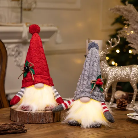 Christmas Glowing Gnome Faceless Doll Rudolph Figurine LED Light Up Knitted Hat Decoration Festive Home Desktop Ornament