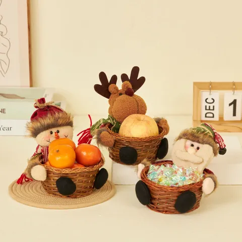 Weihnachten Weihnachtsmann Schneemann Rentier Puppe Süßigkeitenkorb Geflochtener Obstkorb Tischdekoration Ornament Geschenk Für Kinder