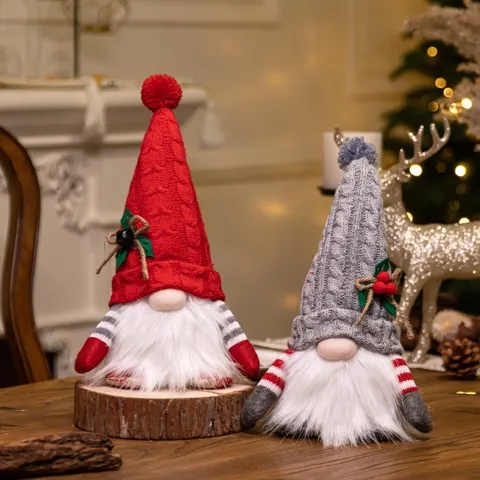 Christmas Glowing Gnome Faceless Doll Rudolph Figurine LED Light Up Knitted Hat Decoration Festive Home Desktop Ornament