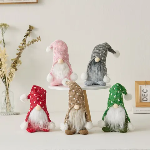 Nordic Christmas Rudolf Gnome Plush Doll Handmade Faceless Forest Man Knit Hat Polka Dot Heart Desktop Ornament Holiday Gift