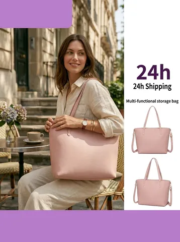 Bolso De Mano De Cuero PU Para Mujer Gran Capacidad Bolso De Hombro A Cuadros Multifuncional Bolso De Computadora Para Oficina