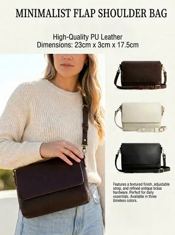 Bolso Bandolera de Mujer Retro Europeo Elegante Minimalista de Cuero PU Pequeño Cuadrado Color Sólido con Solapa para Uso Diario