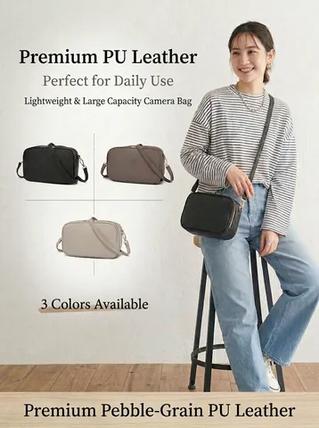 Bolso de Cámara de Cuero PU para Mujer Patrón de Lichi Doble Cremallera Bolso Bandolera Moda Bolso Cuadrado Pequeño