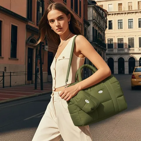 Dames Grote Capaciteit Gestept Puffer Reistas Lichtgewicht Waterdicht Nylon Schoudertas Crossbody Handtas Met Bijpassende Tas
