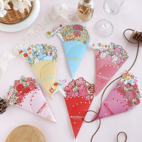 Creative 3D Flower Bouquet Greeting Cards Handmade Paper Gift Cards for Mother's Day Teacher's Day Graduation Wedding Party Supplies