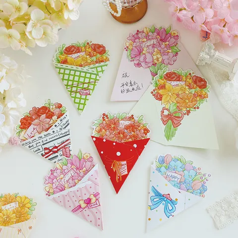 Creative 3D Flower Bouquet Greeting Cards With Envelopes Floral Message Cards For Valentines Day Wedding Graduation Gift