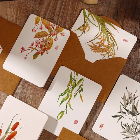 Tarjetas de Felicitación Vintage Ilustración Botánica Con Sobres Acuarela Floral Planta Impresa Papel Couché Tarjetas de Mensaje para Cumpleaños Gracias Regalo
