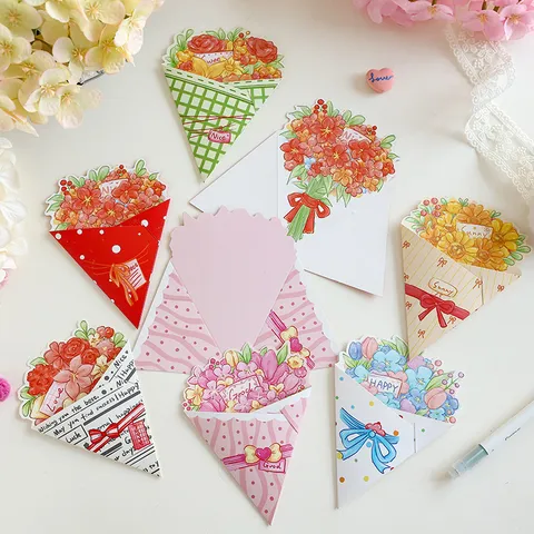 Creative 3D Flower Bouquet Greeting Cards With Envelopes Floral Message Cards For Valentines Day Wedding Graduation Gift