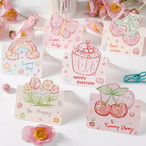 Cute Hand Drawn Doodle Style Greeting Cards Set Cartoon Cardstock Gift Message Cards For Birthday Bakery Flower Shop