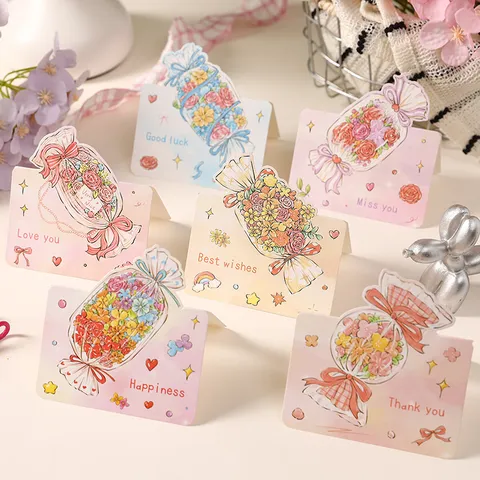 Cartoon Candy Flower Cardstock Greeting Card Best Wishes Thank You Happiness Bouquet Folding Card For Birthday Valentine Gift