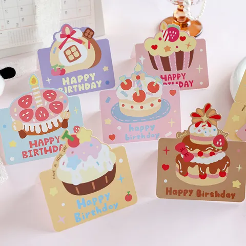 Carte de Voeux Gâteau d'Anniversaire 3D Dessin Animé Carte de Message Créative Style Illustration Mignonne Cadeau Fête