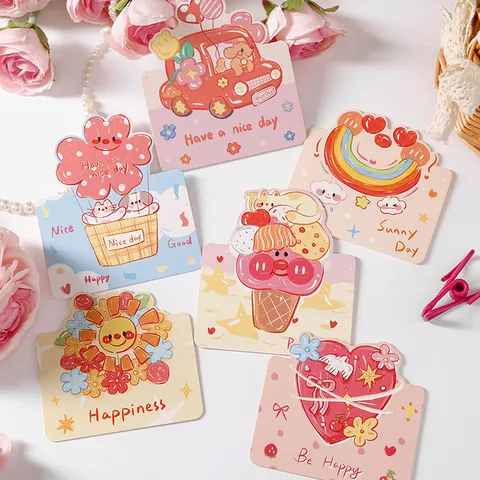 Cartoon Graffiti Illustration Greeting Cards Hand-Drawn Mini Gift Cards For Birthday Valentine's Day Bakery Flower Shop Children Blessing Card