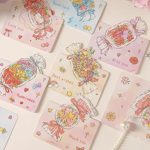 Cartoon Candy Flower Cardstock Greeting Card Best Wishes Thank You Happiness Bouquet Folding Card For Birthday Valentine Gift