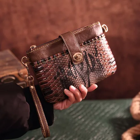 Women Retro Western Bohemian Small Crossbody Bag PU Leather Animal Snake Cow Print Clutch Purse Wallet With Twist Lock