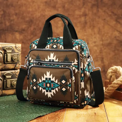 Mochila Bohemia Azteca para Mujer Gran Capacidad Multi-Bolsillo Patrón Geométrico Cuero PU Estilo Folk Bolsa