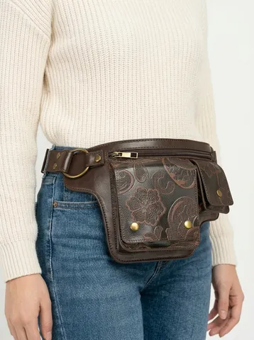 Riñonera de Cuero Sintético Vintage Mujer Estilo Motociclista Ajustable Bolso Steampunk de Cintura Cruzado