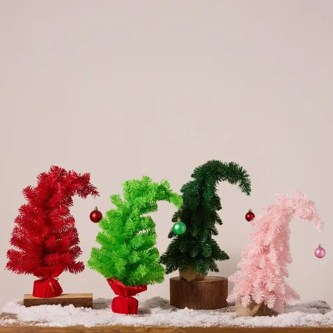 Mini Crooked Neck Christmas Tree PVC Artificial Desktop Ornament For Home Holiday Decoration New Year Creative Small Tree Gift