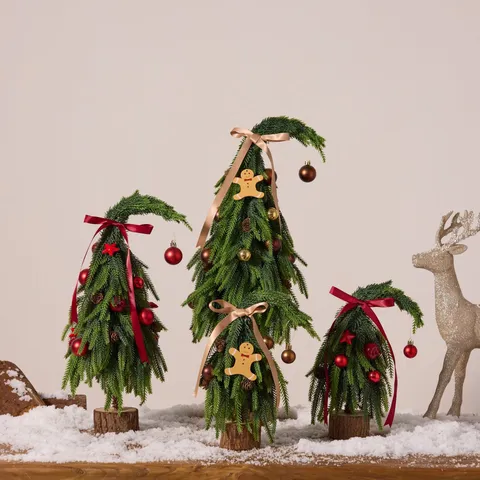 Sapin de Noël Artificiel en PE à Sommet Courbé Mini Sapin de Noël de Bureau Avec Base en Bois pour Décoration de Table Maison Bureau