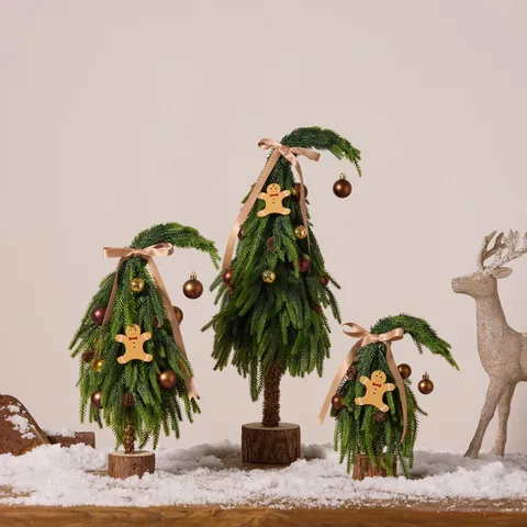 Sapin de Noël Artificiel en PE à Sommet Courbé Mini Sapin de Noël de Bureau Avec Base en Bois pour Décoration de Table Maison Bureau