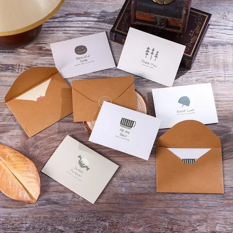 Juego de Tarjetas de Felicitación de Papel Kraft Vintage Con Sobres y Pegatinas Para Graduación Día de la Madre Negocios Acción de Gracias Mensaje Tarjetas Pequeñas