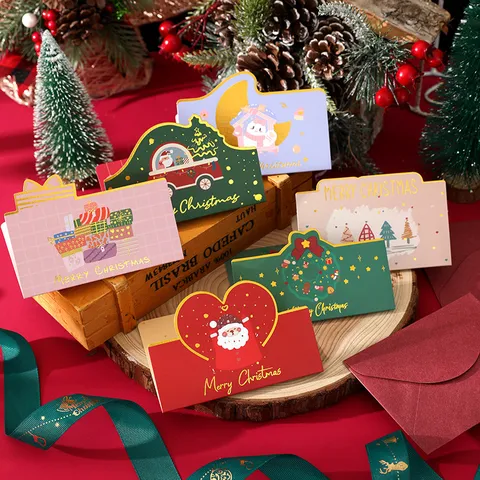 Tarjetas de Felicitación de Navidad Bronceado Irregular Con Sobres Estampado en Caliente Estilo Pastoral para Regalos