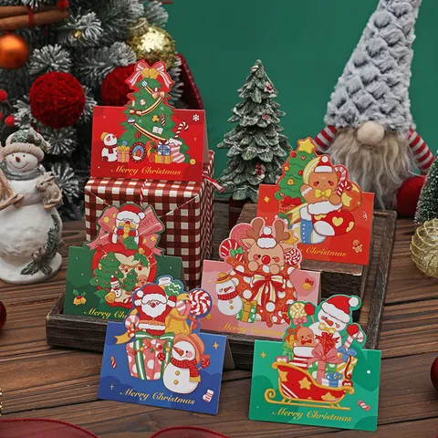 Tarjetas de Felicitación de Navidad Vintage Cartulina Estampada Ilustración Tarjetas de Regalo Panadería Papá Noel Muñeco Nieve