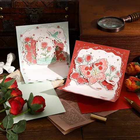 3D Pop-Up Rose Blume Grußkarte Mit Goldgeprägt Umschlag Für Valentinstag Damen Retro Floral 3D Papier Geschenk