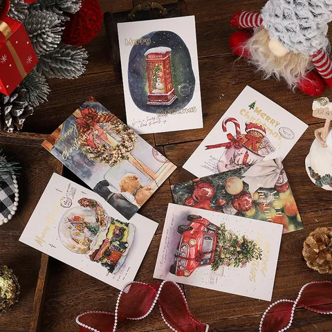 Vintage Bronzing Christmas Greeting Cards Gold Stamping Merry Christmas Postcards Retro Holiday Message Cards For Gift Baking Decor