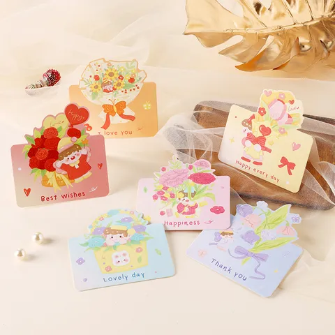 Lindas Tarjetas de Felicitación de Flores de Dibujos Animados Tarjetas de Mensajes Gracias Amor Mejores Deseos para Día de la Madre Maestro Regalo