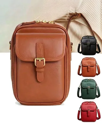 Bolso Bandolera de Cuero PU Unisex Retro Casual Bolso para Teléfono Con Ranuras para Tarjetas Bloqueo RFID Hombre Mujer Viaje