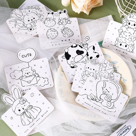 Tarjetas de Felicitación de Animales de Dibujos Animados en Blanco y Negro Lindo Conejo Oso Cumpleaños San Valentín Tarjetas de Regalo Papelería Minimalista