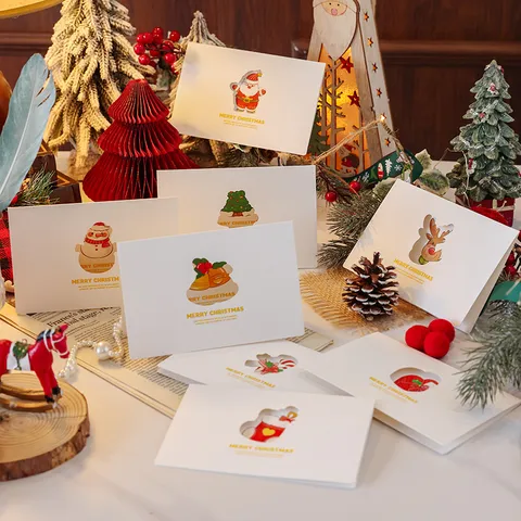 Simple Hollow Christmas Greeting Cards Creative Laser Cut Blessing Cards Set For Xmas Gift Thank You Cards European Holiday Greeting Cards